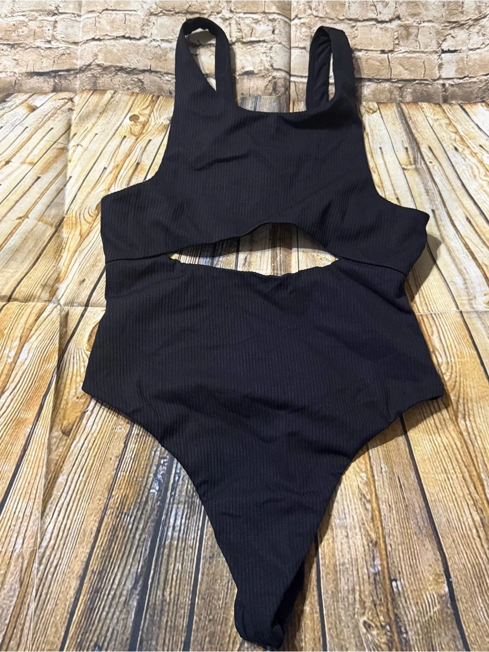 NEW For Love & Lemons Sz M Keyhole Cut Ribbed Thong Bodysuit One-Piece Swimsuit